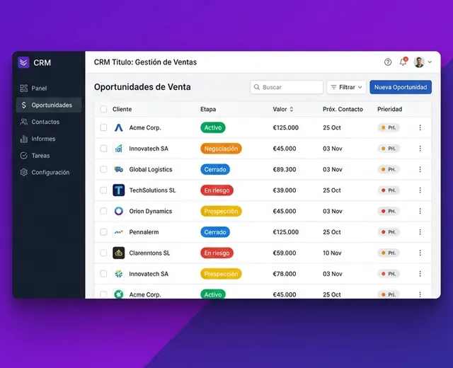 CRM custom B2B con pipeline de deals